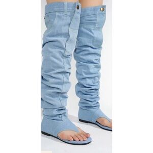 Cape Robbin Denim Over The Knee Thong Sandals Slouchy Thigh High Boots Blue 11